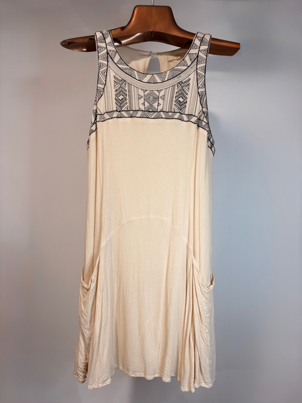 entro Cream Mini Dress with Black Embroidered Yoke